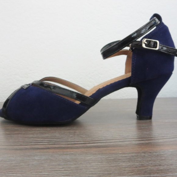 Dark Blue Suede Soft Sole Dance Shoes Open Toe Closed Heel Dark Blue 39 / 8. - Picture 6 of 11